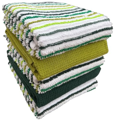 BLOOM BLENDS Pack of 5 Terry Cotton Kitchen Tea Towels Super Absorbent Quick Drying Soft Dish Towels for Bar Restaurant Cooking Cleaning and Drying (Verdant Grove)