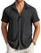 COOFANDY Kurzarm Herren Casual Hemd Sommer Hwaiihemd Button Down Textured Strandhemd Beach Shirt mit Tasche Schwarz XXL