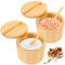 KFDDRN Salero, recipiente para sal, 2 unidades, olla de sal con tapa y cuchara, tarros de almacenamiento, tapa giratoria magnética para especias de cocina, especias, hierbas, pimienta o objetos