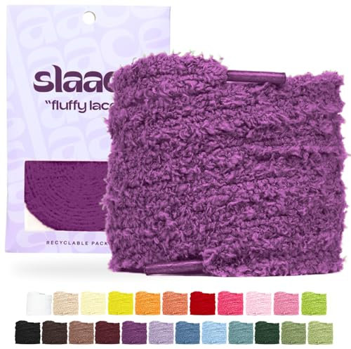 Slaace Lacci soffici per scarpe da ginnastica - Lacci per scarpe gonfie da 48/81 cm, lacci spessi e pelosi per scarpe casual, Viola scuro, 55 (140cm)