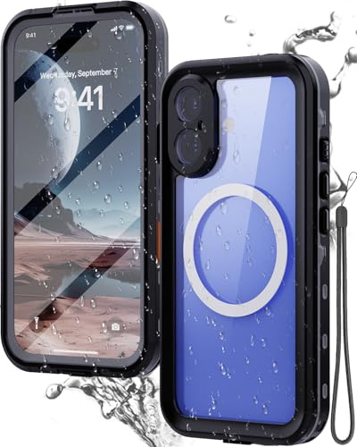 Miimall for iPhone 16 Plus 6.7 Inch Waterproof Case, [Built-in HD Screen Protector & Lens Cover] [Compatible with MagSafe], 360°Full Body Heavy Duty Dustproof Underwater Clear Magnetic Case, Black