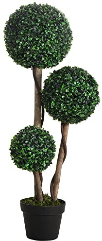 HOMCOM Decorative Artificial Tree Boxwood Ball Topiary Tree in Pot Fake Plant for Home Indoor Outdoor Decor, 90 cm, Dark Green