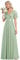 Ever-Pretty Robe Longue de Soiree Tulle Plissé Femme Manches Courtes Col V A Line Taille Empire Brillante Élégante Verte Menthe 42