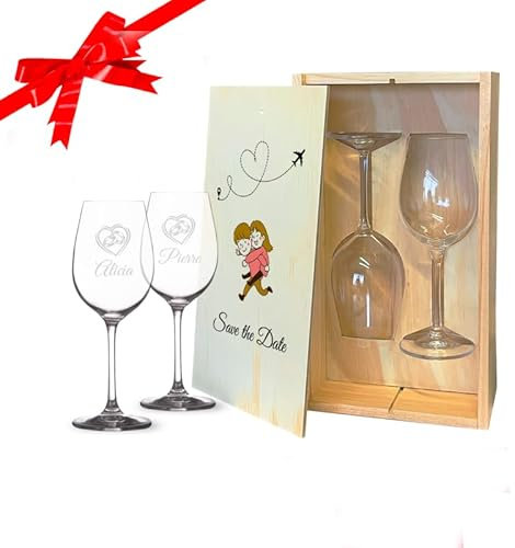 mabouteille.fr Coffret verre a vin Verre a vin personnalisé 36cl (x2) avec Caisse en Bois, pour les experts en Œnologie [ Verre chef et sommelier ]