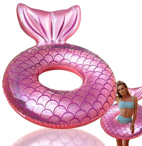 90cm Bouée de Natation Sirène Rose,Bouée Piscine Gonflable Enfant Adultes,Anneau de Natation Gonflable Sirène Queue Poisson,PVC Bouée Piscine pour Fille Les Femmes Fêtes D'été sur La Plage Piscine