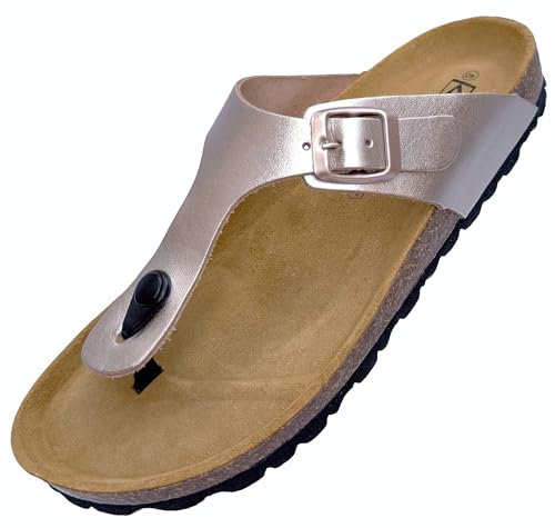 GONKOS®, Sandali Infradito Uomo Donna in Pelle, Vera Pelle, Sughero Naturale, Infradito Donna Estive Ciabatte Donne Uomo, Qualità Made in Spain, Colore Rosa metallizzato 36