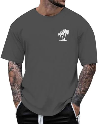 Tshirt Oversized Herren Sommer T-Shirt mit Palme Baum Drucken Rundhals Kurzarm T Shirt Basic Shirts Männer Lose Laufshirt Baggy Sportshirts Natur Design Freizeitshirts Strand Urlaub