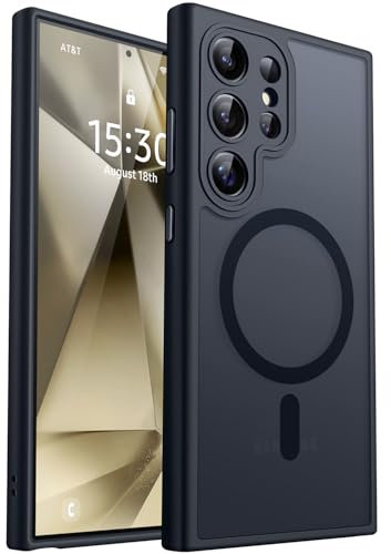 CANSHN für Samsung Galaxy S24 Ultra Hülle mit Kameraschutz für Magsafe (TOP Militärschutz & Magnetkraft) Extrem Haltbarkeit Handyhülle S24 Ultra Case - Transluzente Matt Schwarz