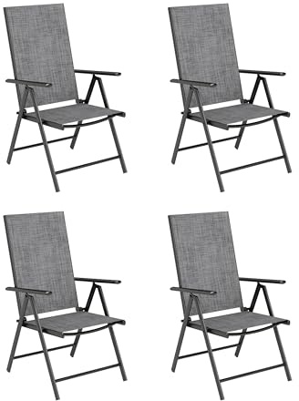 PHI VILLA 4er Set Garten Klappstühle Aluminiumrahmen Grey 6X Verstellbar | Gartenstühle Klappbar mit Hohem Rücken, 7 Sitzpositionen, Wetterfest Textilene Gewebe, Leicht Beweglich, Platz Sparen