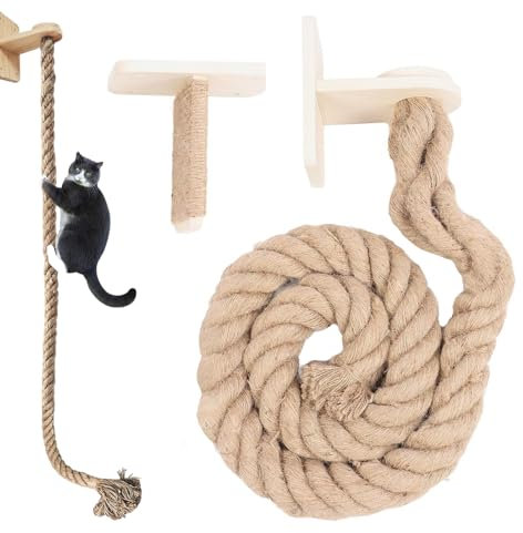 Cuerda para Escalar de de Pared | Torre de Juego para Gatitos con Plataformas | Escalera de Descanso y Salto para Mascotas con Superficie para Afilar Uñas y Rascador Montable en Pared