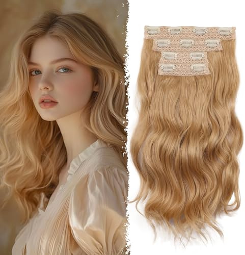 Hair Extensions Clip In - 14 Inch Wavy Synthetic Clip In Hair Extension For Women And Girls (Color: Blonde mix Bleach Blonde)