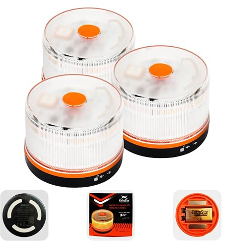 HIBRON EXTRASTAR Luz Emergencia BalizaV16 Homologada DGT con Geolocalización, Baliza Coche Conectada DGT 3.0, Datos Incluidos hasta 12/2038, Pack 3 Unidades