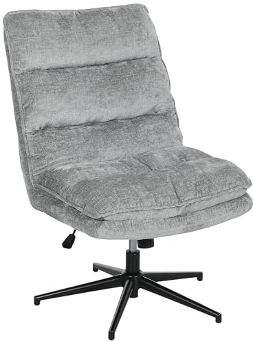 HOMCOM Bürostuhl Ohne Armlehnen Gepolsterter Schreibtischstuhl mit Breiterem Doppelschichtigem Polster höhenverstellbar 360° Drehstuhl mit Wippfunktion Schneidersitz Stuhl für Home Office Büro Grau