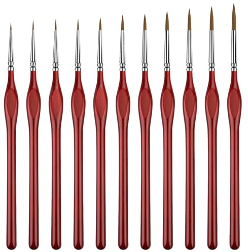 Lunhoo Detailing Paint Brush Set, Fine Tip Paint Brushes, Small Artist Paint Brushes for Acrylic, Watercolor, Oil Paint, Nail Art, Face, Craft, Masonry, Model, Miniature Painting, 11 Pcs, Red