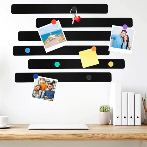 Magnetleiste Selbstklebend, Magnettafel Memotafel, Magnetleisten Magnetwand mit Magnete für Büro, Pinnwand, Fotowand, Dokumente, Kühlschrank, Küche (Schwarz)