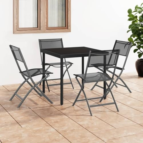 Teenpull Klappbare Gartenstühle 4er Set, Schwarz, Stahl und Textilene, 45x54x86cm, robuste Terrassenstühle, wetterfest für Garten, Balkon, Camping, bis 110kg