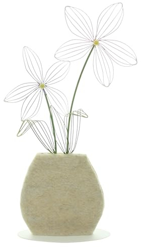 FRANK FLECHTWAREN Metalldeko Vase mit Blumen, Filz, 14 x 4 x 28 cm