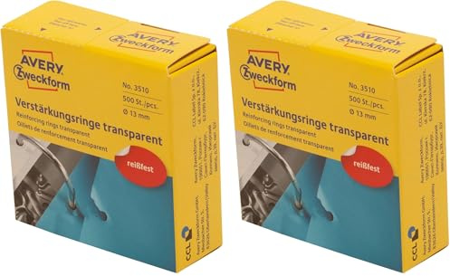 AVERY Zweckform 3510 Lochverstärker selbstklebend 500 Stück (Ø13mm, Lochverstärkungsringe auf Rolle, permanent haftende Ringverstärker, Ringlochverstärker fürs Abheften, reißfeste Folie) transparent