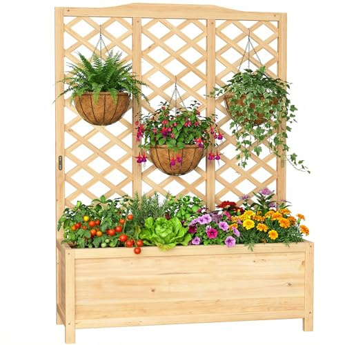SUNYRISY Holz Hochbeet mit Rankgitter, Blumenkasten mit Rankhilfe, Garten Pflanzkübel mit Spalier, Garten Pflanzkasten Pflanzkübel für Anbau Kletterpflanzen, 112x40x150 cm