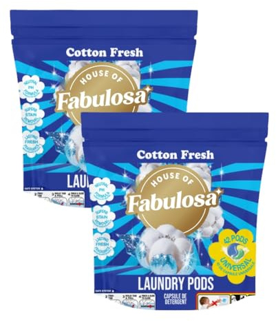 Fabulosa Dosettes de lessive puissantes, dosettes de lessive détachantes, nettoyant et assainisseur, fraîcheur longue durée du détergent à lessive, 84 dosettes, paquet de 2, Cotton Fresh