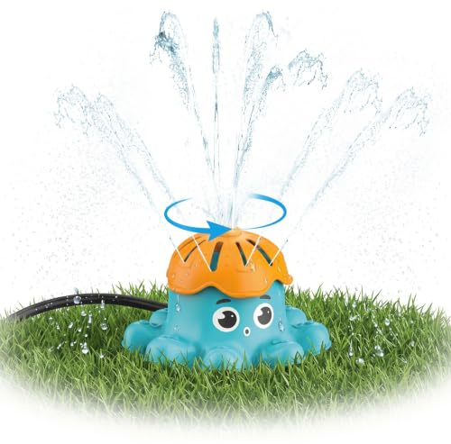 Sprinkler for Kids, Octopus Outdoor Garden Water Sprinkler, Blue Octopus 360° Garden Lawn Spray Toy for Summer Fits All Hoses, Water Fun Sprinklers Summer Toy Gifts for 3-5+ Year Old Boys Girls
