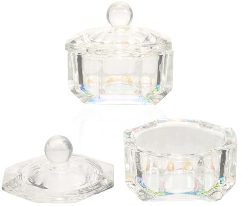 HEANUJJ 2piezas Unidades Vidrio Ab Colorido Recipiente para Uñas con Tapa Copa para Gel y Acrílica Diseño Creativo y Transparente para Manicura Profesional