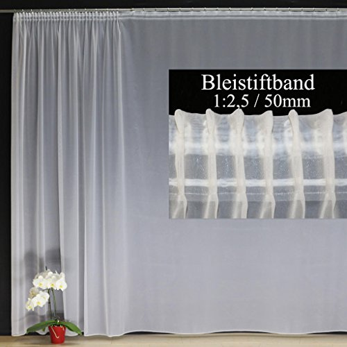 EASYHomefashion Hochwertige Fertiggardine Voile Store Deko Schal mit Faltenband Bleiband BLEISTIFTBAND 1:2,5/50 mm (größe wählbar), 165 x 600 cm (Höhe x Breite)