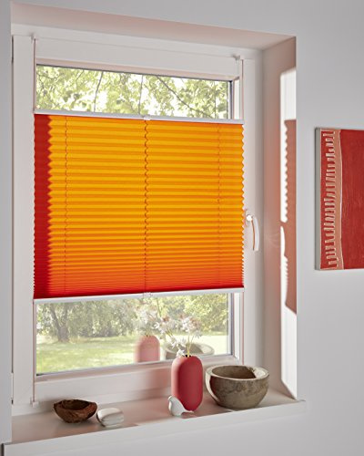 DécoProfi Plissee ohne Bohren Orange 60cm x 220cm I Verspannte Plissees nach Maß mit Klemmträger/Klemmfix I Blickdichte Innenrahmen-Plissees zum Klemmen