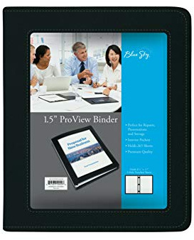 Blue Sky ProView Legacy Black 3 Ring Binder, Letter Size, 1.5, Textured Faux Leather Cover, Built in Pockets, Holds 265 Sheets (10040)
