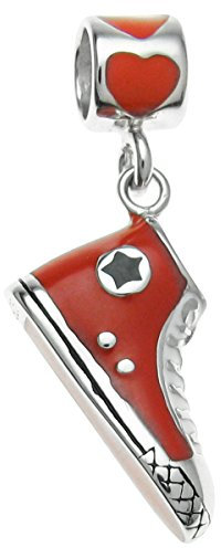 Baumelnder Anhänger/Charm für europäische Charm-Armbänder, 925 Sterlingsilber, Motiv: Turnschuh (Sneaker), in roter Emaille