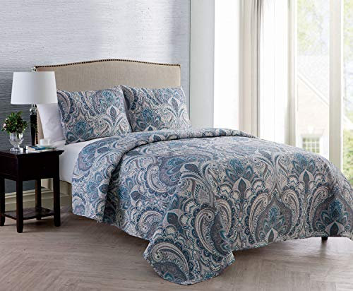 VCNY Home Damast Bettwäsche-Set 3-teilig Lawrence King blau