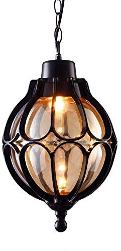 Vintage IP44 Aussenlampe Pendelleuchte Außen Innen Schwarz Aluminium und Glas Schatten Laterne Pendellampe Höhenverstellbar Industrie Retro-Lampe Kugel-Design Deckenleuchte,φ18*33CM