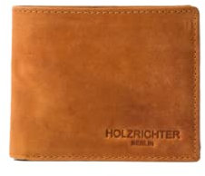 HOLZRICHTER Berlin - Herren Geldbörse aus Leder (No 1-5), 9x12x1 cm im Querformat, Edles, Portemonnaie mit 8 Kartenfächer, 3 Dokumentenfächer und 1 Münzfach, Geldbeutel, Camel-Braun
