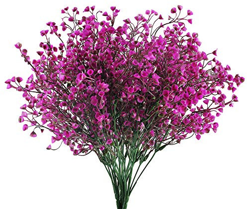HUAESIN 4pcs Gypsophile Fleurs Artificielles Deco 7 Branches Fausse Fleur Decoration Fushia Plantes Plastique Arbuste Buissons pour Mariage Maison Jardin Exterieur Interieur Balcon Arrangement Floral