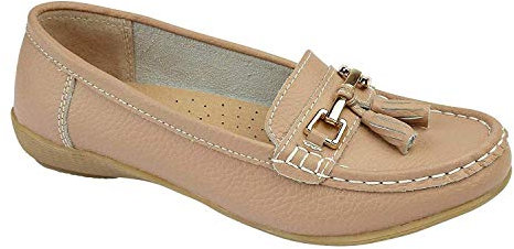 Jo & Joe Nautical Womens Leather Flat Loafers Shoes Mocha (5 UK, Mocha)