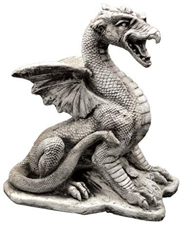 gartendekoparadies.de Sagenhafter Drache, Steinfigur, H. 33 cm, 10 kg, Grau, frostsicher aus Steinguss für Außenbereich