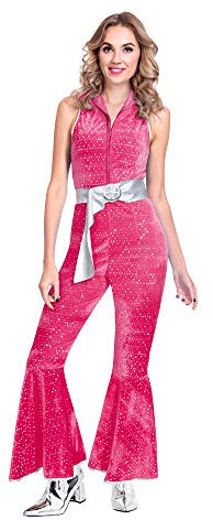 amscan 9905746 Adult Ladies Pink Disco Jumpsuit Fancy Dress Retro Costume (UK Dress 14-16)