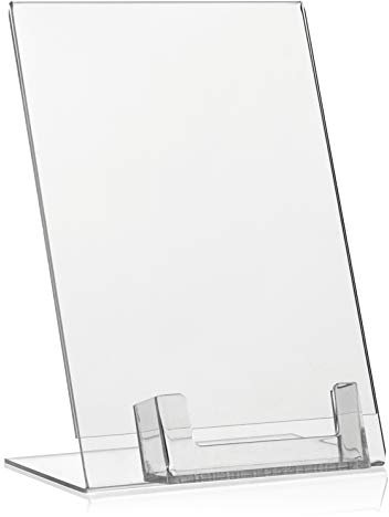 DIN A5 Werbeaufsteller, L-Ständer, L-Aufsteller mit extra Visitenkartenhalter als Tischaufsteller aus original PLEXIGLAS