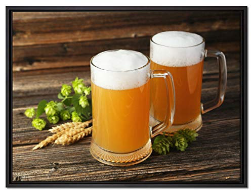 Pixxprint Köstliches Bier mit Hopfenblüten Leinwandbild 80x60 cm im Bilderahmen, Wandbild, Schattenfugenrahmen, Kein Poster