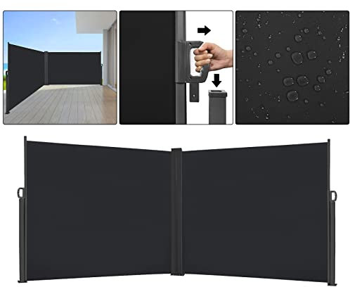 SAILUN Store latéral extensible rétractable pour terrasse - Panneau pare-soleil en polyester - Pare-soleil pour extérieur - Pour jardin, balcon, terrasse (200 x 600 cm, anthracite)