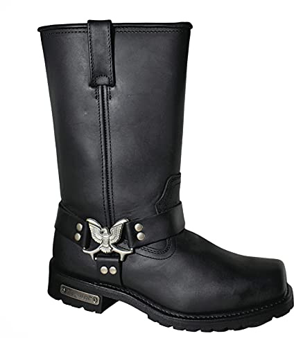 RIDETECS 13 Eagle Emblem Harness Knee High Riding Boots for Men Heavy Duty Side Zipper Breathable Motorcycle Shoes