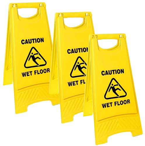Bayersan Warning Caution Wet Floor Sign Yellow A-Frame Double Sided Awareness Sign For Commercial Business Use (Pack Of 3)
