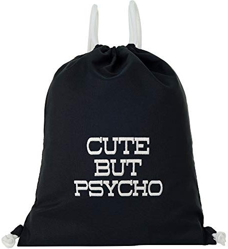 EXPRESS-STICKEREI Turnbeutel Funny EN | Beutel schwarz wasserdicht Sportbeutel Gymbag Beuteltasche | Rucksack Beuteltasche | lustiges Sporttasche (Cute but psycho - Turnbeutel)