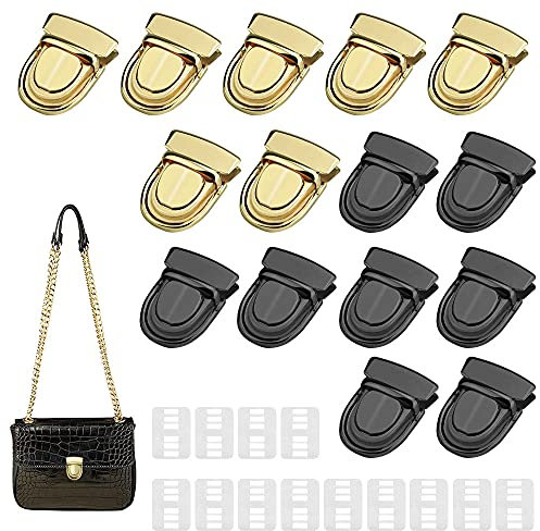 GIRAFEDA 14 Stück Taschenverschluss Steckschloss für Taschen Metall Verschlüsse Portemonnaie Push Lock Set Geldbörse Rostfrei Catch Tuck Lock für Leder Portemonnaie Geldbörse DIY (7 Gold + 7 Schwarz)