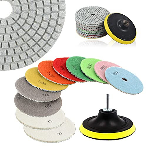 13 dischi per lucidatura Dimond,4 pollici diamantati bagnati 30#/50#/100#/200#/400#/800#/1500#/3000#/6000, con disco adesivo M14 + vite M14 per calcestruzzo granito marmo pietra ceramica piastrelle