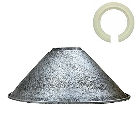 Moderner industrieller Vintage industrieller Metallkegel-Lampenschirm-Lampenschutz für hängende Beleuchtung Restaurant-Dekorations-Beleuchtungskörper (Gebürstetes Silber)