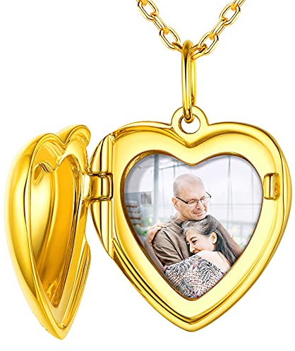 Custom4U Collier avec Photo Personnalisé Femme - Pendentif Porte Photo Or 18 Carats - Médaillon Coeur Argeng 925 Gravé Forever in my heart Chaîne 55cm