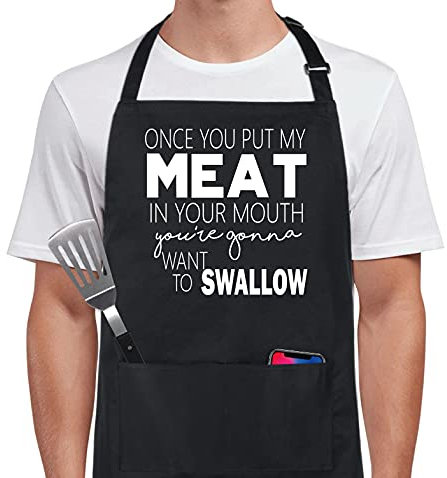 Xornis Lustige Schürze aus 100 % Baumwolle, Motiv: Once You Put My Meat in Your Mund, BBQ-Grillschürzen mit 2 Taschen, Vatertagsgeschenk von Tochter, Lätzchschürze für Männer, Papa, Ehefrau, Freunde