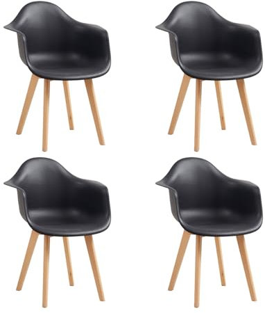 EGOONM 4er Set Esszimmerstühle Armlehne Retro Stuhl Holzbeinen Stuhl im Nordischen Stil-Schwarz