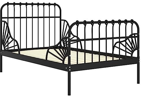 vidaXL Ausziehbett Einzelbett Tagesbett Metallbett Bett Bettrahmen Bettgestell Schlafzimmerbett Schlafzimmermöbel Schwarz Metall 80x130/200cm